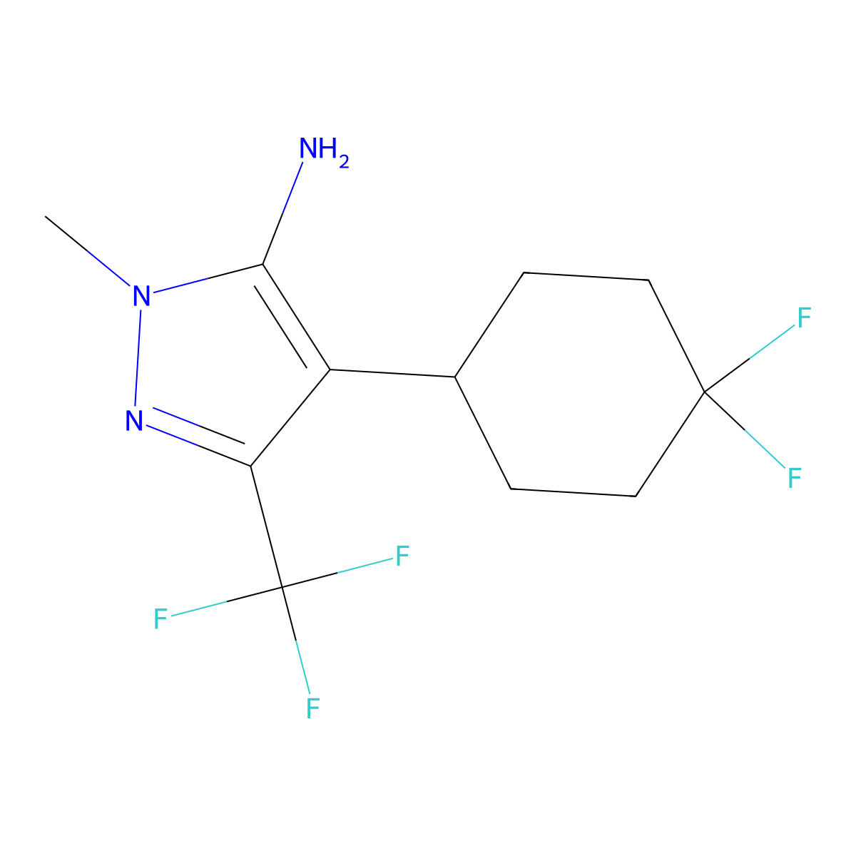 4-(4,4-difluorocyclohexyl)-1-methyl-3-(trifluoromethyl)-1H-pyrazol-5-amine molecular structure, CAS 2408965-09-1