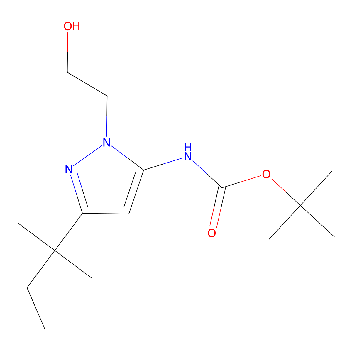 tert-butyl N-[1-(2-hydroxyethyl)-3-(2-methylbutan-2-yl)-1H-pyrazol-5-yl]carbamate molecular structure, CAS 2408965-12-6