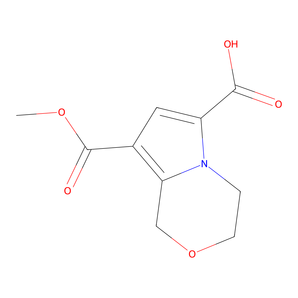 8-(methoxycarbonyl)-1H,3H,4H-pyrrolo(2,1-c)(1,4)oxazine-6-carboxylic acid molecular structure, CAS 2408965-15-9