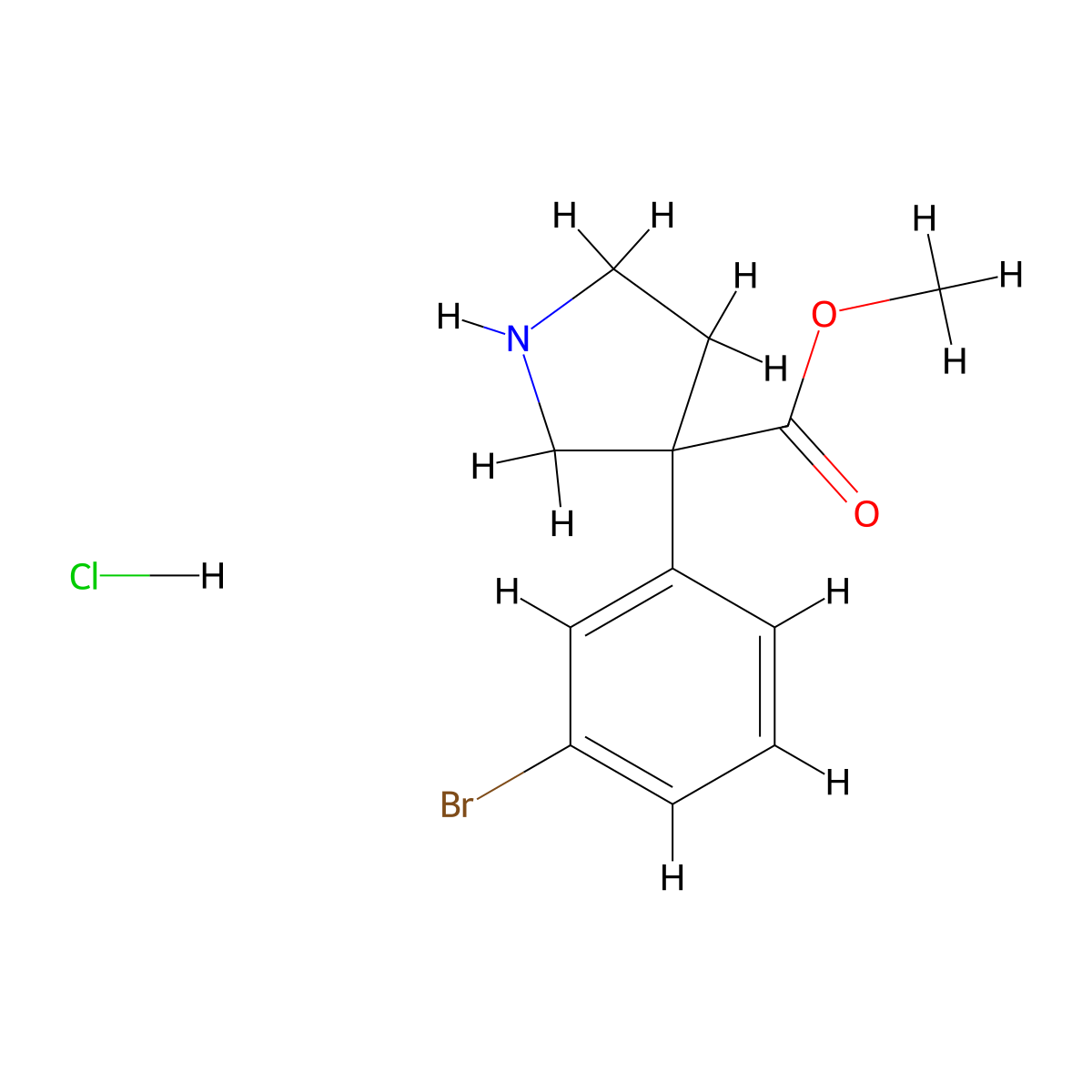 Methyl 3-(3-bromophenyl)pyrrolidine-3-carboxylate;hydrochloride molecular structure, CAS 2408965-21-7