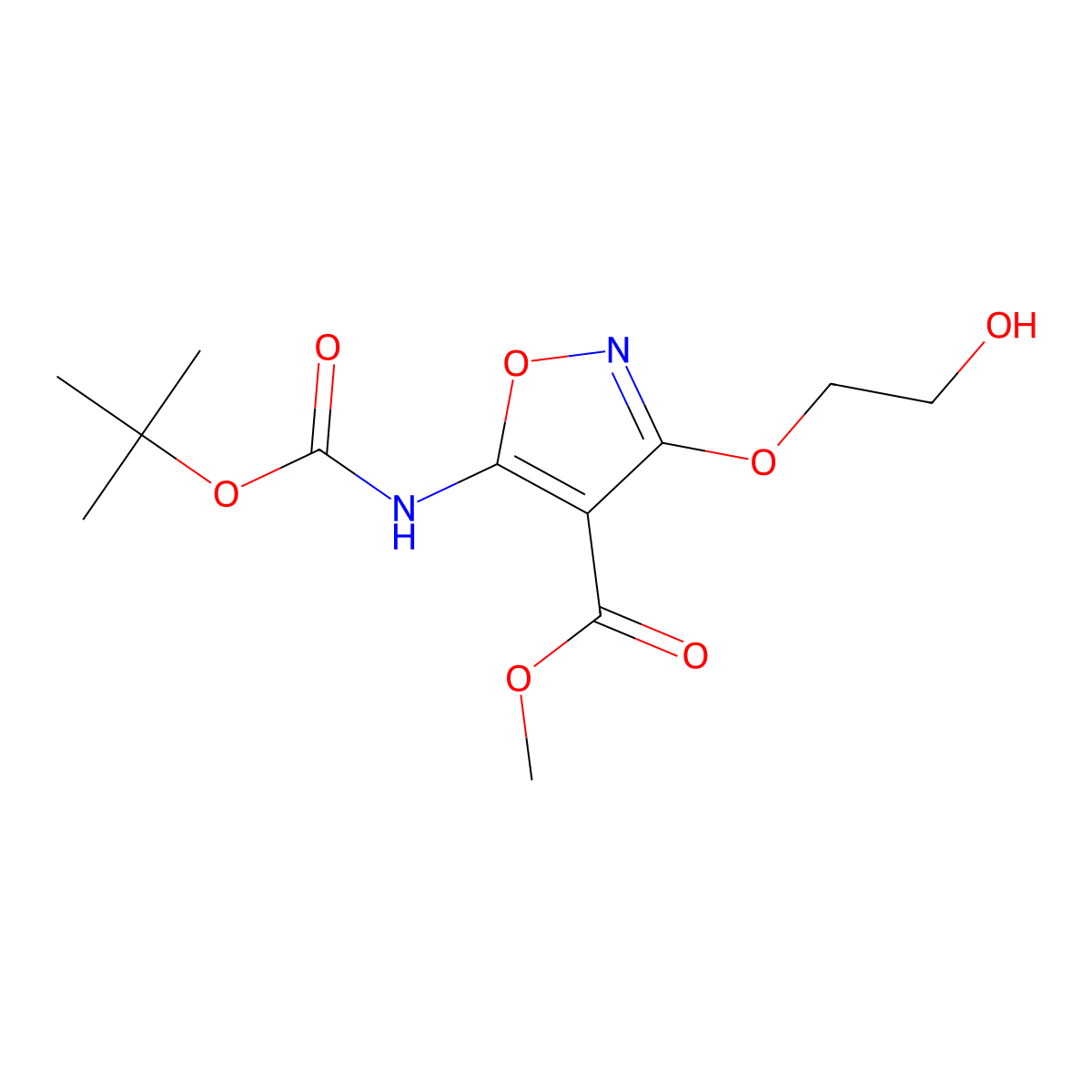 Methyl 5-{[(tert-butoxy)carbonyl]amino}-3-(2-hydroxyethoxy)-1,2-oxazole-4-carboxylate molecular structure, CAS 2408965-38-6