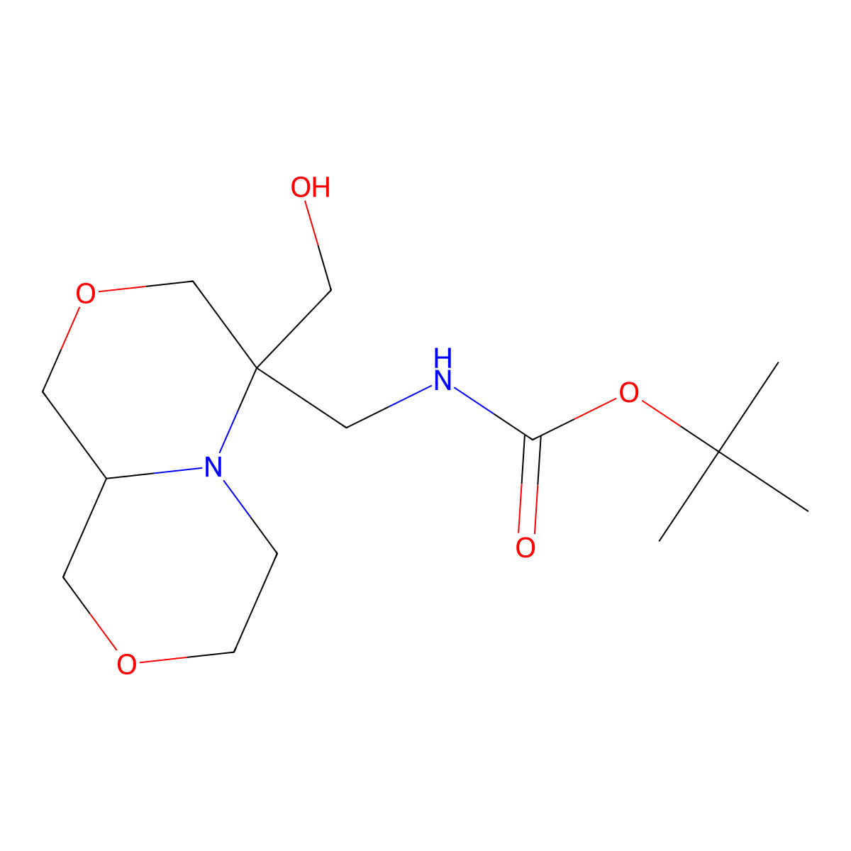 tert-butyl N-{[4-(hydroxymethyl)-hexahydro-1H-[1,4]oxazino[3,4-c][1,4]oxazin-4-yl]methyl}carbamate molecular structure, CAS 2408965-42-2