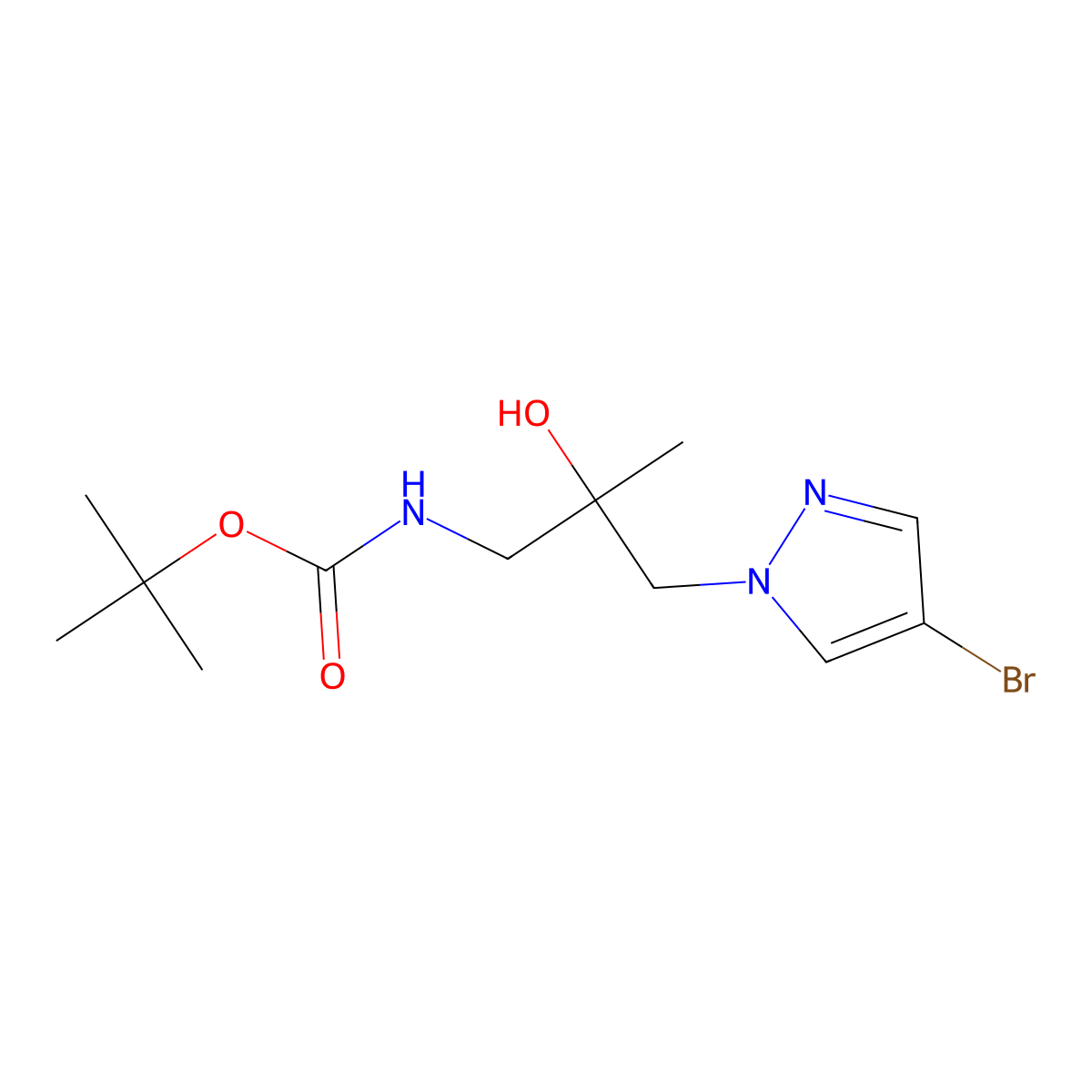 tert-butyl N-[3-(4-bromo-1H-pyrazol-1-yl)-2-hydroxy-2-methylpropyl]carbamate molecular structure, CAS 2408965-51-3