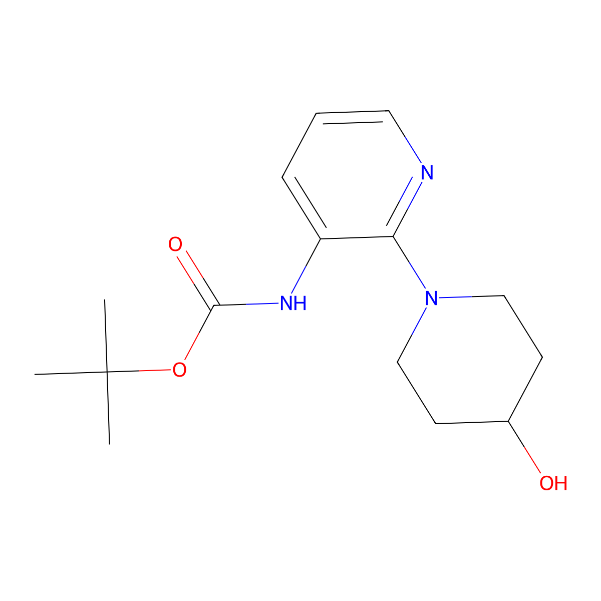 tert-butyl N-[2-(4-hydroxypiperidin-1-yl)pyridin-3-yl]carbamate molecular structure, CAS 2408965-55-7