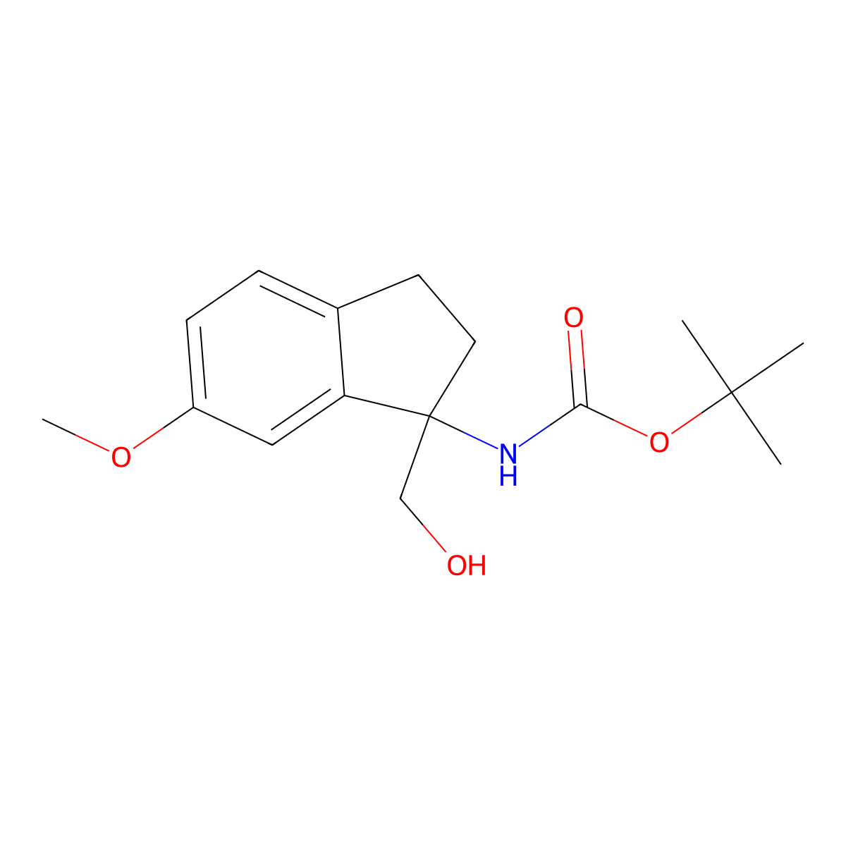 tert-butyl N-(1-(hydroxymethyl)-6-methoxy-2,3-dihydro-1H-inden-1-yl)carbamate molecular structure, CAS 2408965-70-6