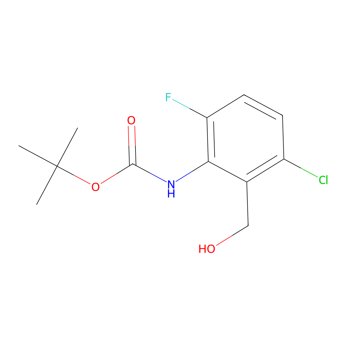 tert-butyl N-[3-chloro-6-fluoro-2-(hydroxymethyl)phenyl]carbamate molecular structure, CAS 2408965-75-1