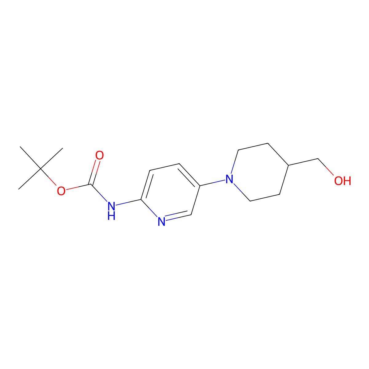 tert-butyl N-{5-[4-(hydroxymethyl)piperidin-1-yl]pyridin-2-yl}carbamate molecular structure, CAS 2408965-88-6