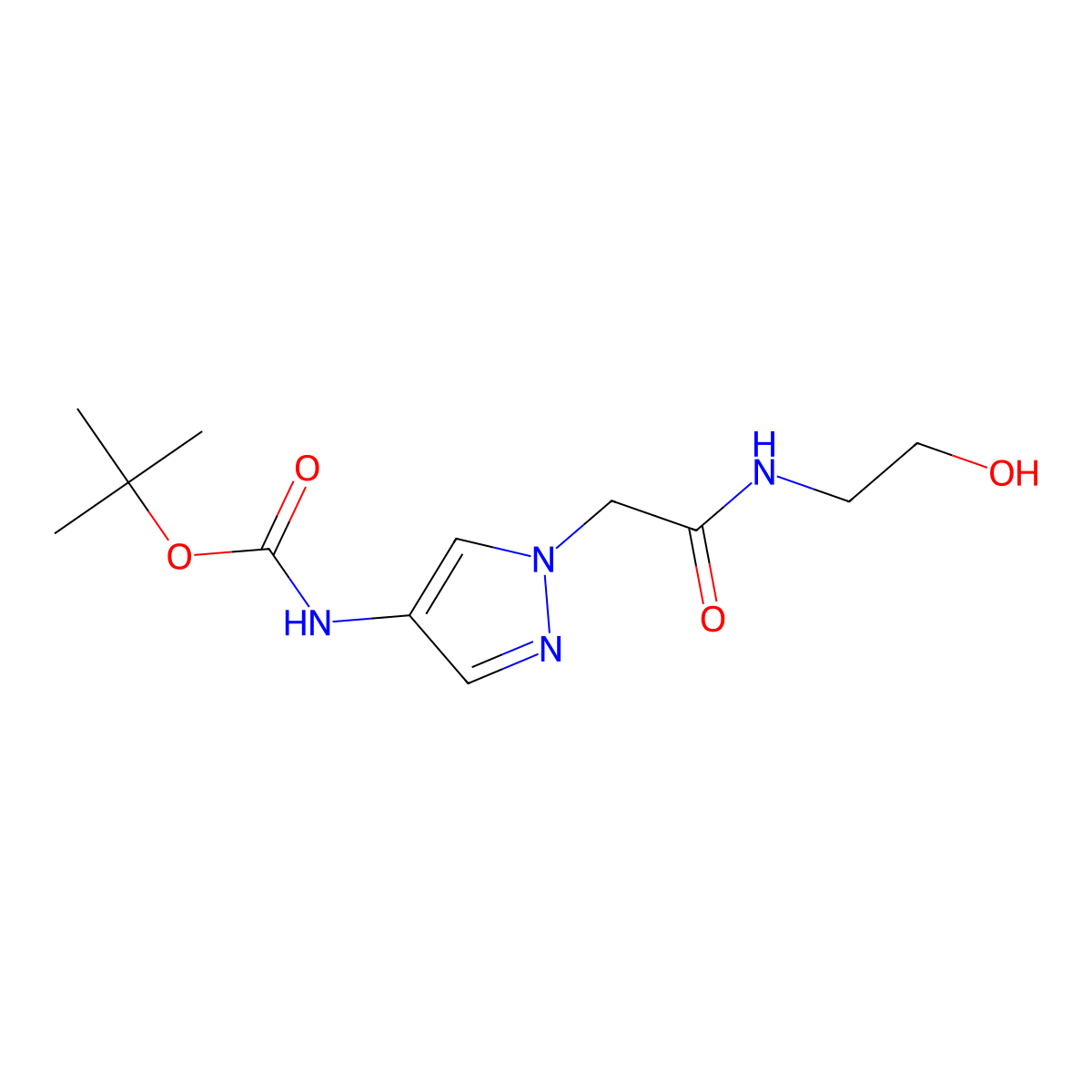 tert-butyl N-(1-{[(2-hydroxyethyl)carbamoyl]methyl}-1H-pyrazol-4-yl)carbamate molecular structure, CAS 2408966-06-1