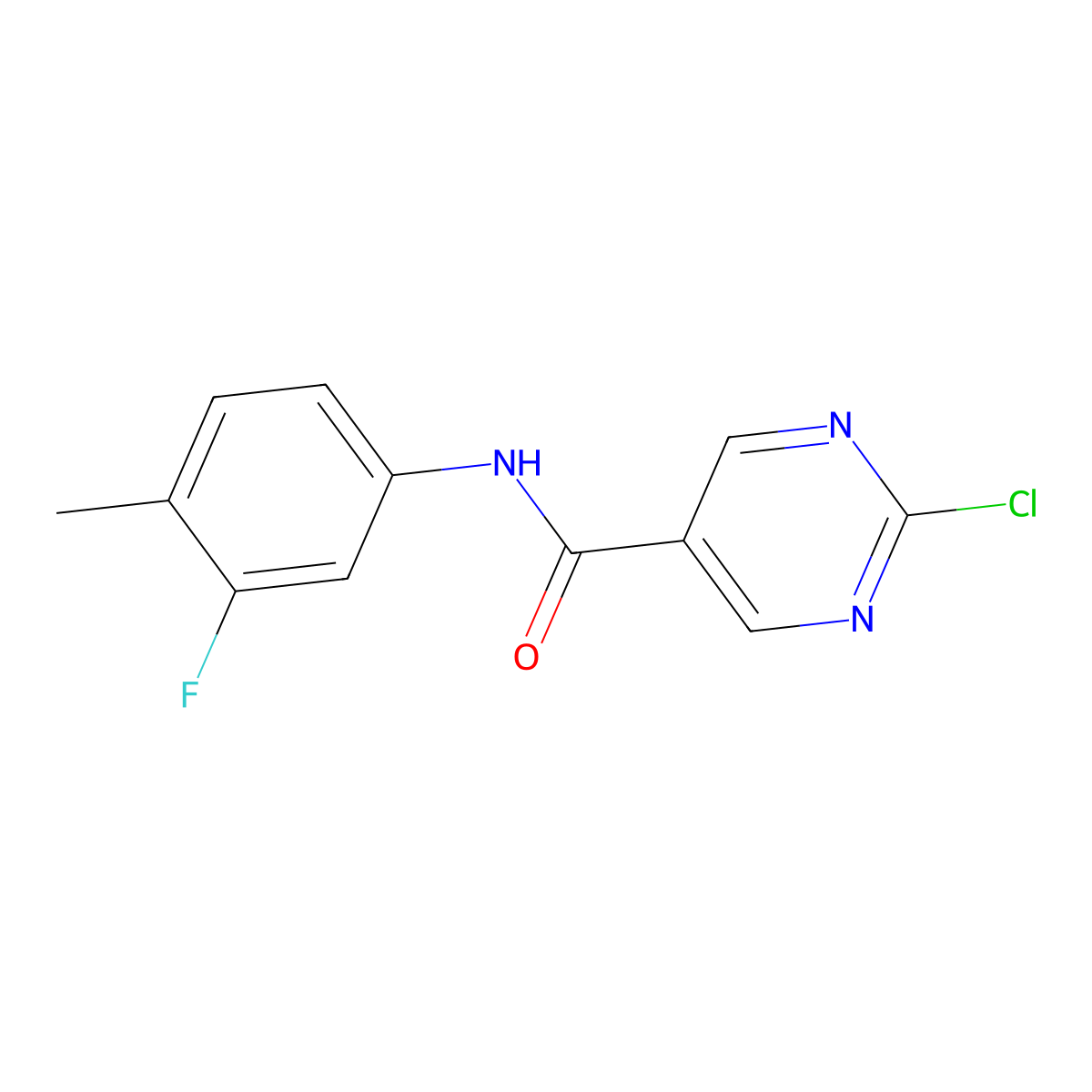 2-chloro-N-(3-fluoro-4-methylphenyl)pyrimidine-5-carboxamide molecular structure, CAS 2408966-32-3