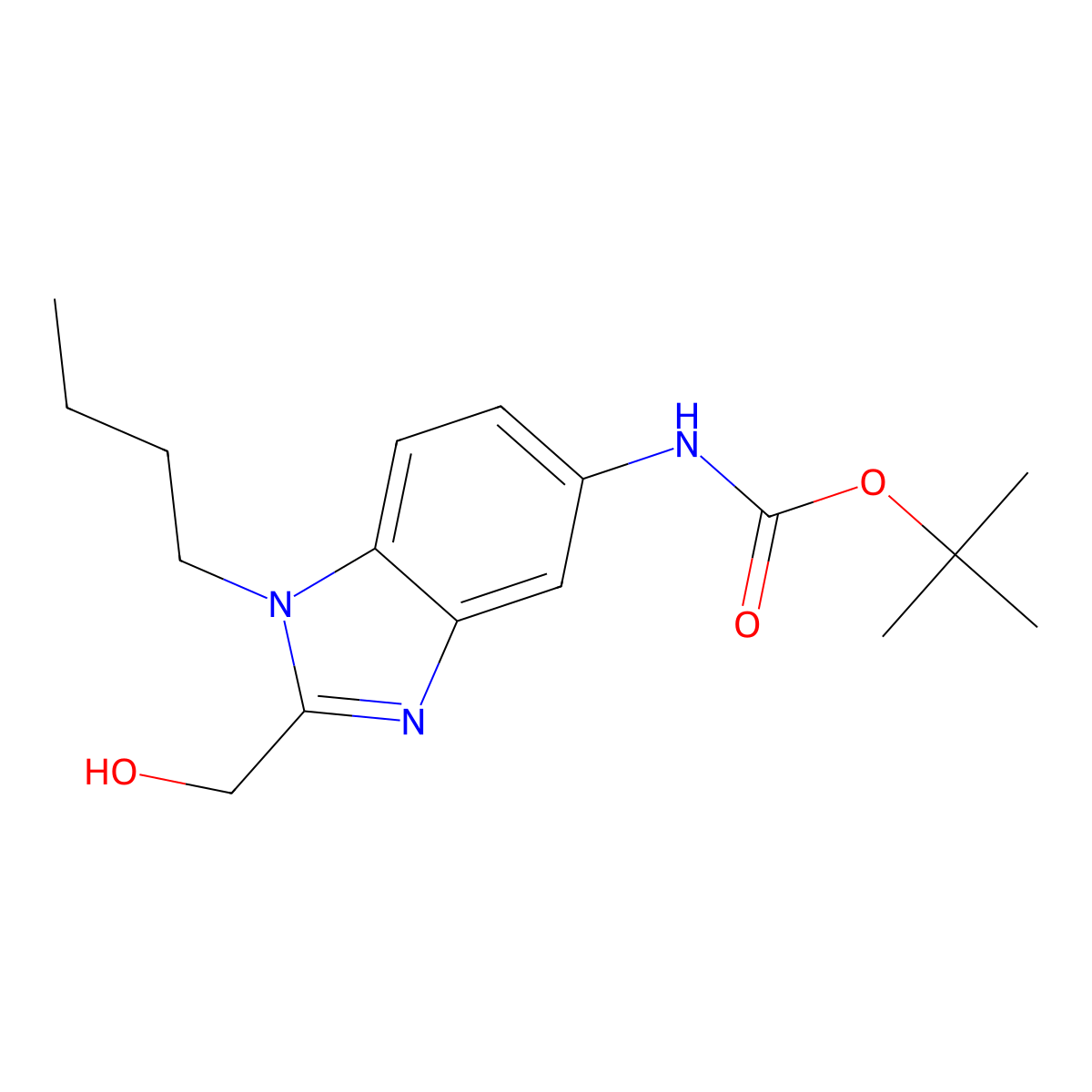 tert-butyl N-[1-butyl-2-(hydroxymethyl)-1H-1,3-benzodiazol-5-yl]carbamate molecular structure, CAS 2408966-34-5