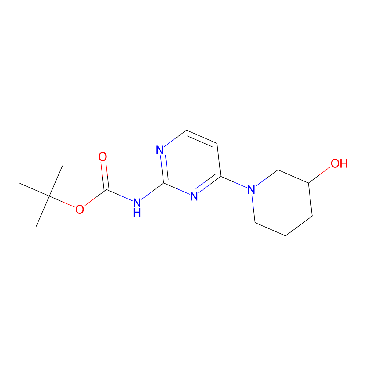 tert-butyl N-[4-(3-hydroxypiperidin-1-yl)pyrimidin-2-yl]carbamate molecular structure, CAS 2408966-39-0