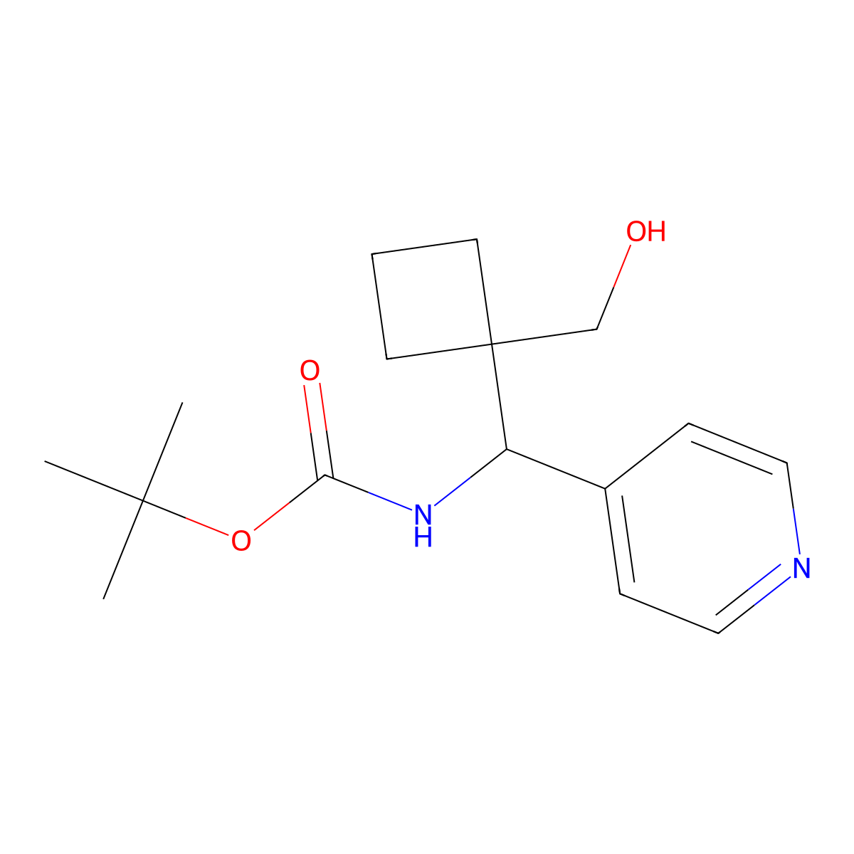 tert-butyl N-{[1-(hydroxymethyl)cyclobutyl](pyridin-4-yl)methyl}carbamate molecular structure, CAS 2408966-41-4