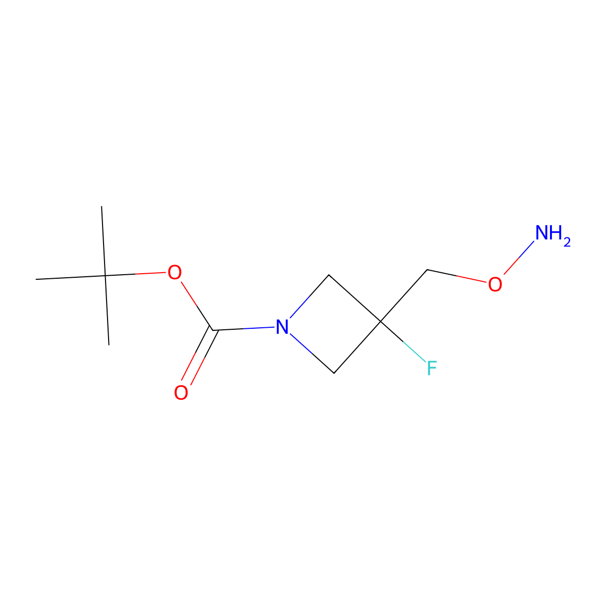 Tert-butyl 3-(aminooxymethyl)-3-fluoroazetidine-1-carboxylate molecular structure, CAS 2408968-63-6