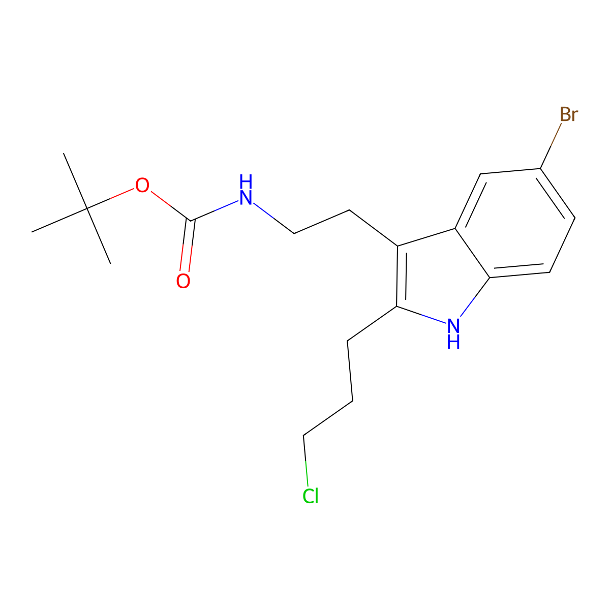 Tert-butyl N-[2-[5-bromo-2-(3-chloropropyl)-1H-indol-3-yl]ethyl]carbamate molecular structure, CAS 2408968-84-1