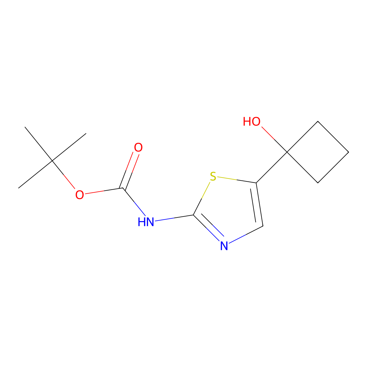 tert-butyl N-[5-(1-hydroxycyclobutyl)-1,3-thiazol-2-yl]carbamate molecular structure, CAS 2408969-12-8