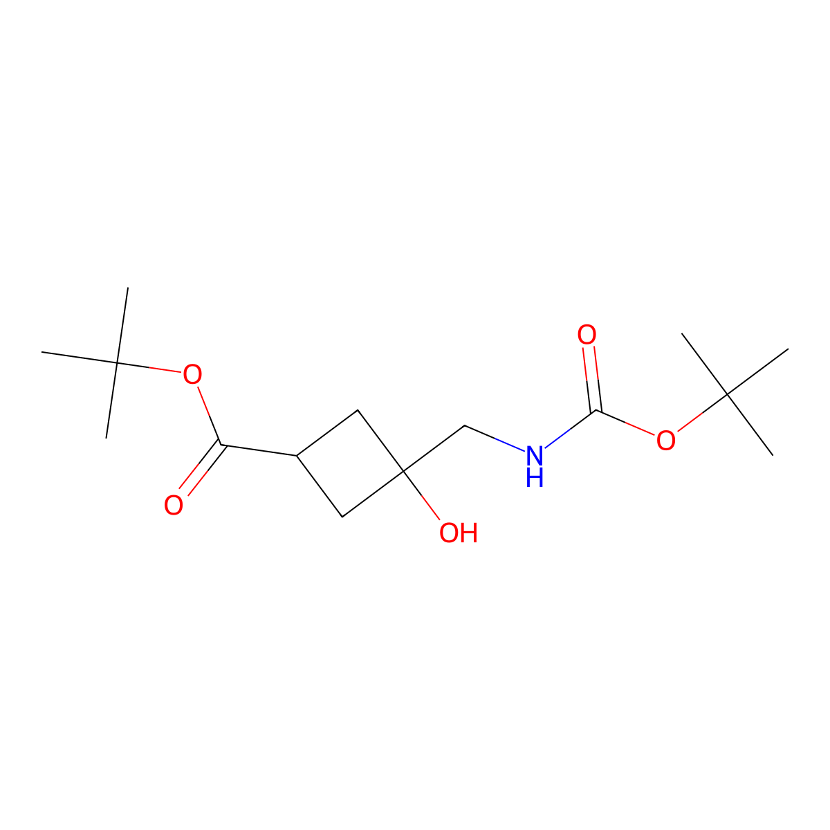Tert-butyl 3-({[(tert-butoxy)carbonyl]amino}methyl)-3-hydroxycyclobutane-1-carboxylate molecular structure, CAS 2408969-21-9