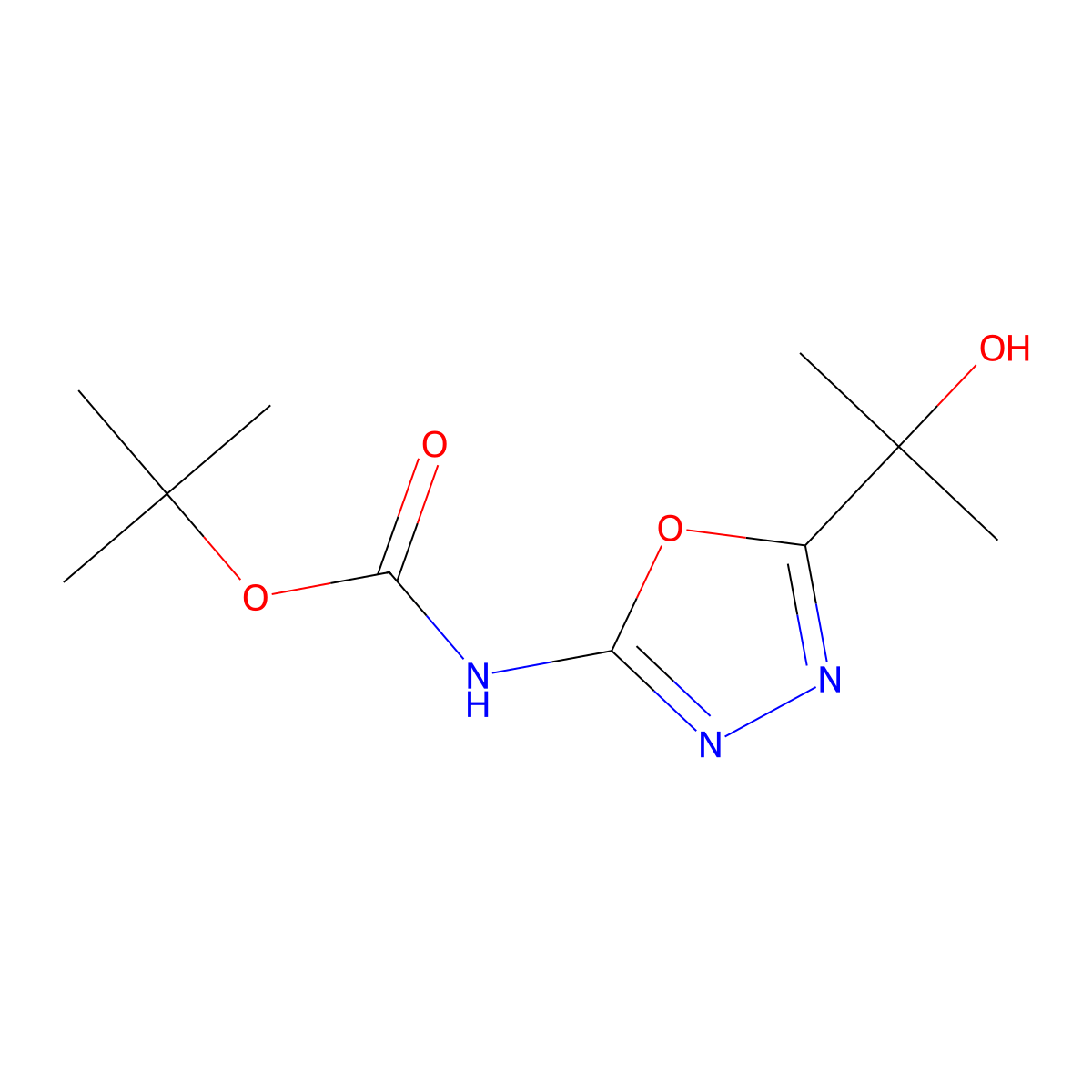tert-butyl N-[5-(2-hydroxypropan-2-yl)-1,3,4-oxadiazol-2-yl]carbamate molecular structure, CAS 2408969-30-0