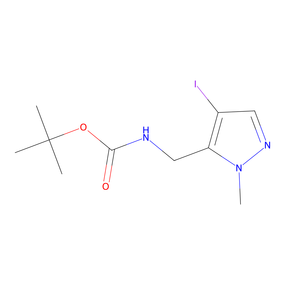 tert-butyl N-[(4-iodo-1-methyl-1H-pyrazol-5-yl)methyl]carbamate molecular structure, CAS 2408969-37-7
