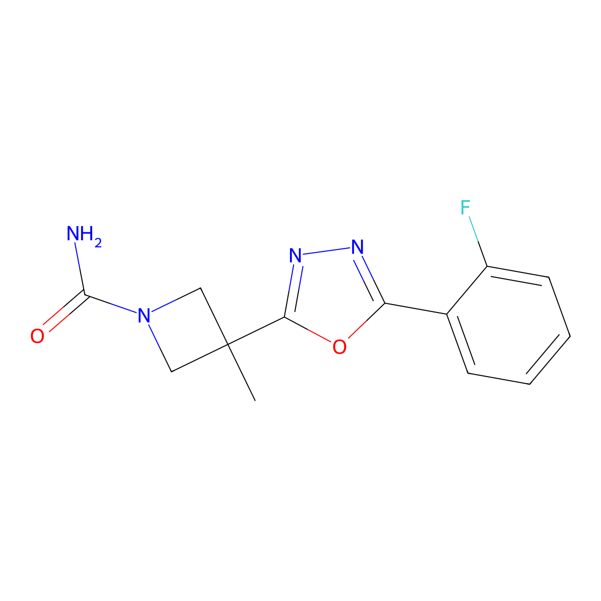 3-[5-(2-Fluorophenyl)-1,3,4-oxadiazol-2-yl]-3-methylazetidine-1-carboxamide molecular structure, CAS 2408969-46-8
