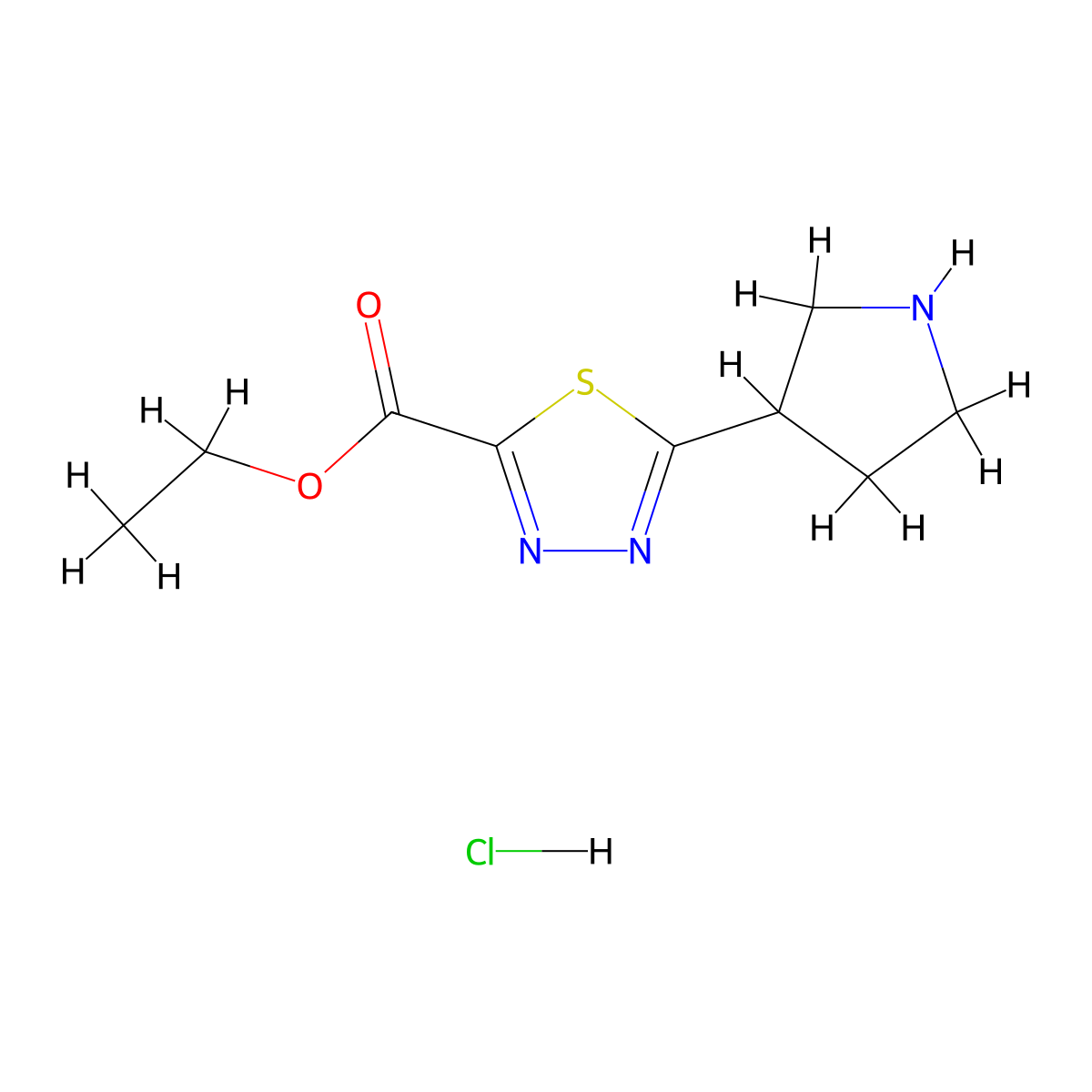 Ethyl 5-(pyrrolidin-3-yl)-1,3,4-thiadiazole-2-carboxylate hydrochloride molecular structure, CAS 2408969-49-1