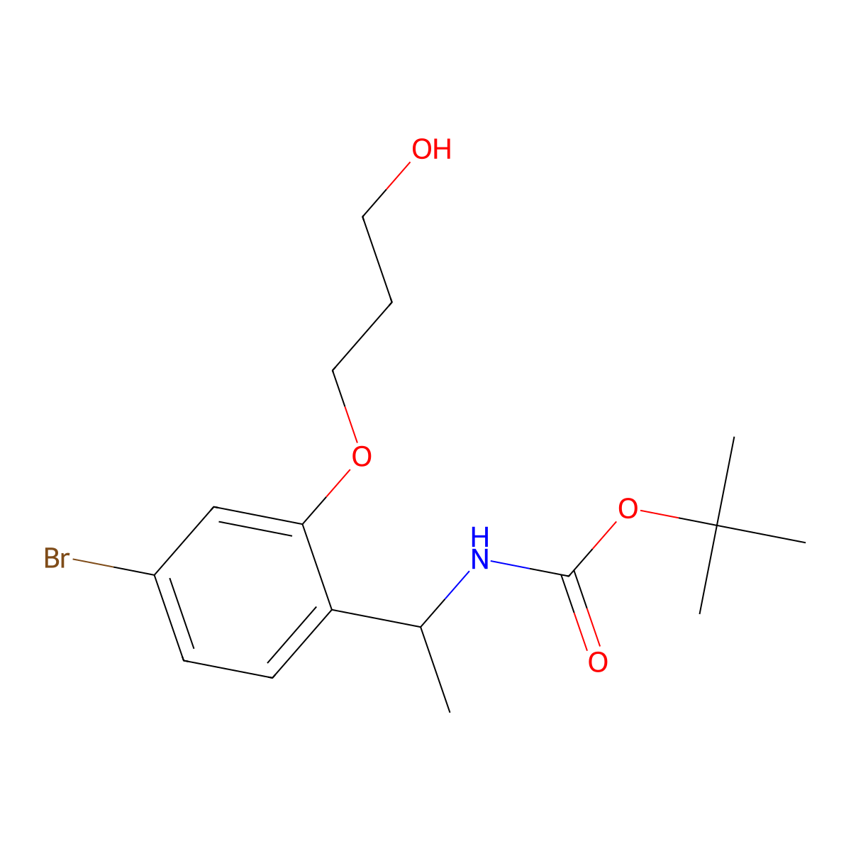 tert-butyl N-{1-[4-bromo-2-(3-hydroxypropoxy)phenyl]ethyl}carbamate molecular structure, CAS 2408969-65-1