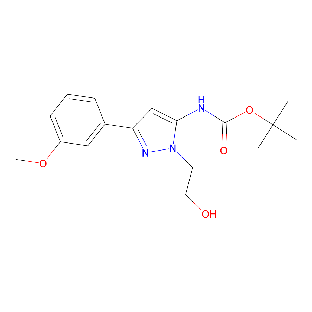 tert-butyl N-[1-(2-hydroxyethyl)-3-(3-methoxyphenyl)-1H-pyrazol-5-yl]carbamate molecular structure, CAS 2408969-74-2