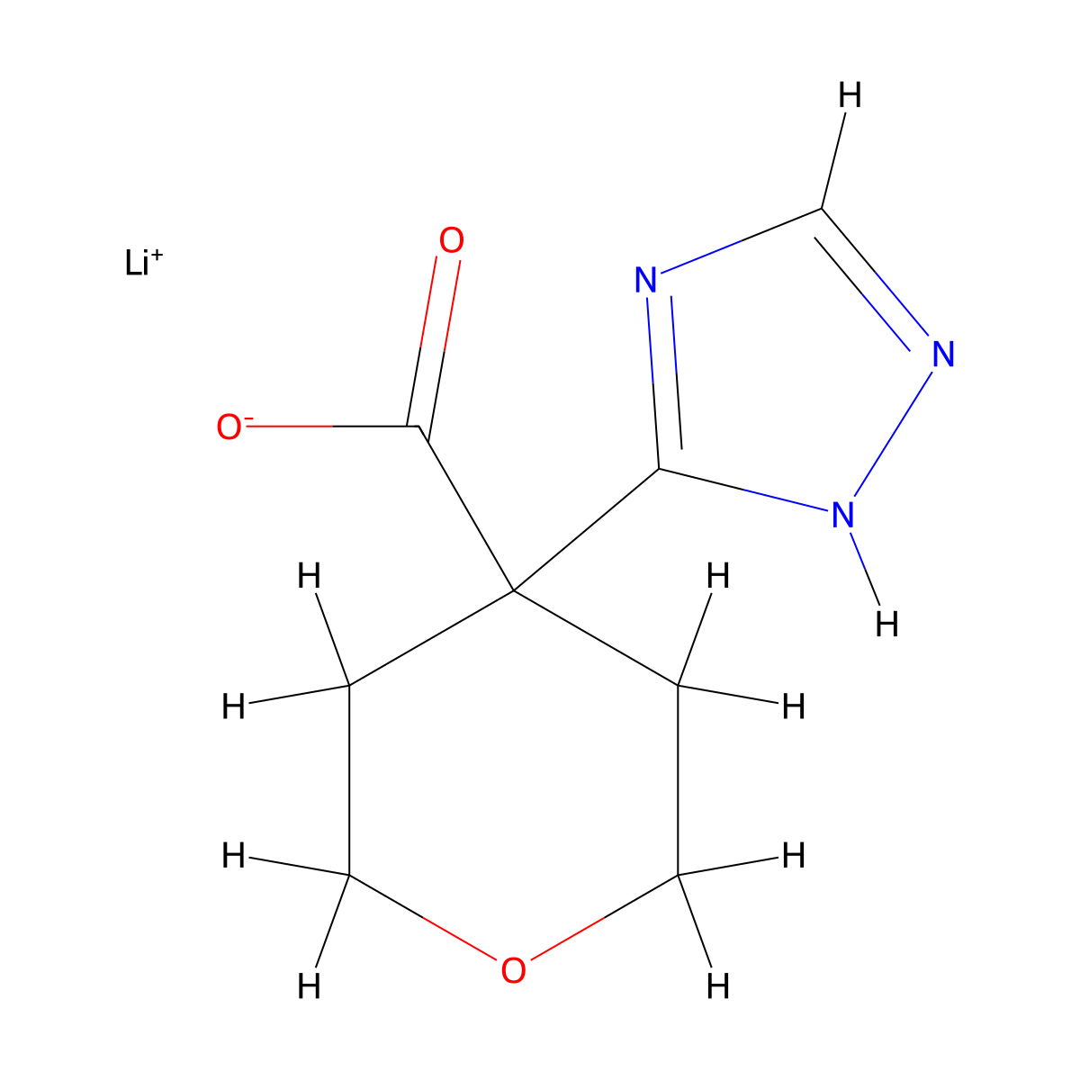 lithium(1+) 4-(1H-1,2,4-triazol-5-yl)oxane-4-carboxylate molecular structure, CAS 2408970-17-0
