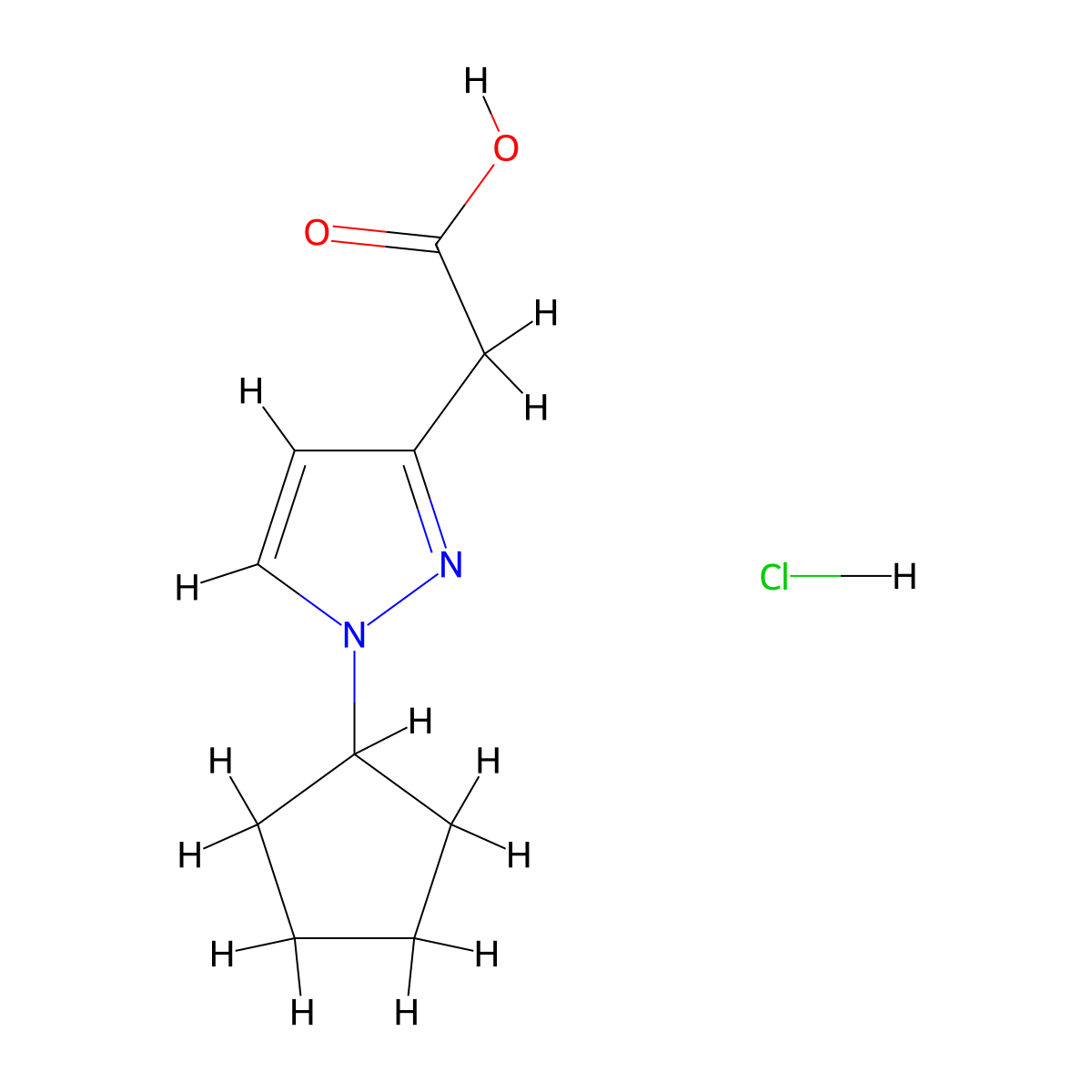 2-(1-cyclopentyl-1H-pyrazol-3-yl)acetic acid hydrochloride molecular structure, CAS 2408970-28-3
