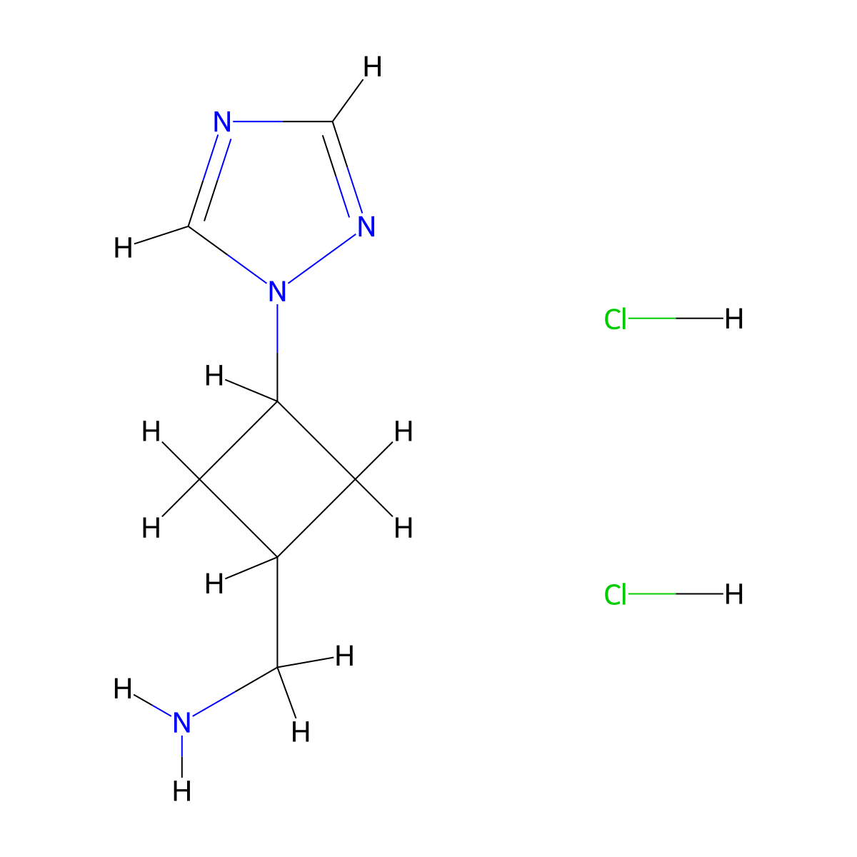rac-((1s,3s)-3-(1H-1,2,4-triazol-1-yl)cyclobutyl)methanamine dihydrochloride molecular structure, CAS 2408970-29-4