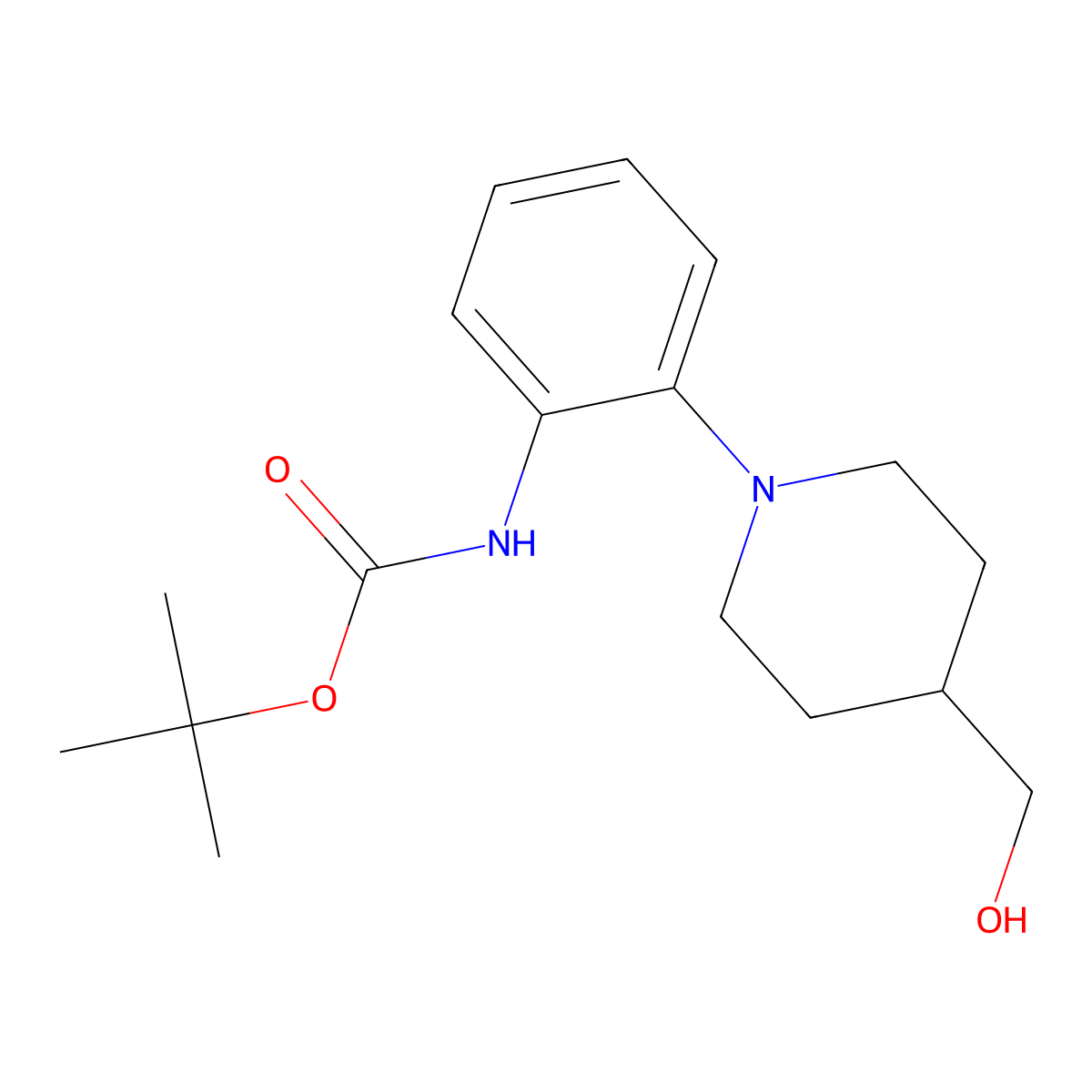 tert-butyl N-{2-[4-(hydroxymethyl)piperidin-1-yl]phenyl}carbamate molecular structure, CAS 2408970-55-6