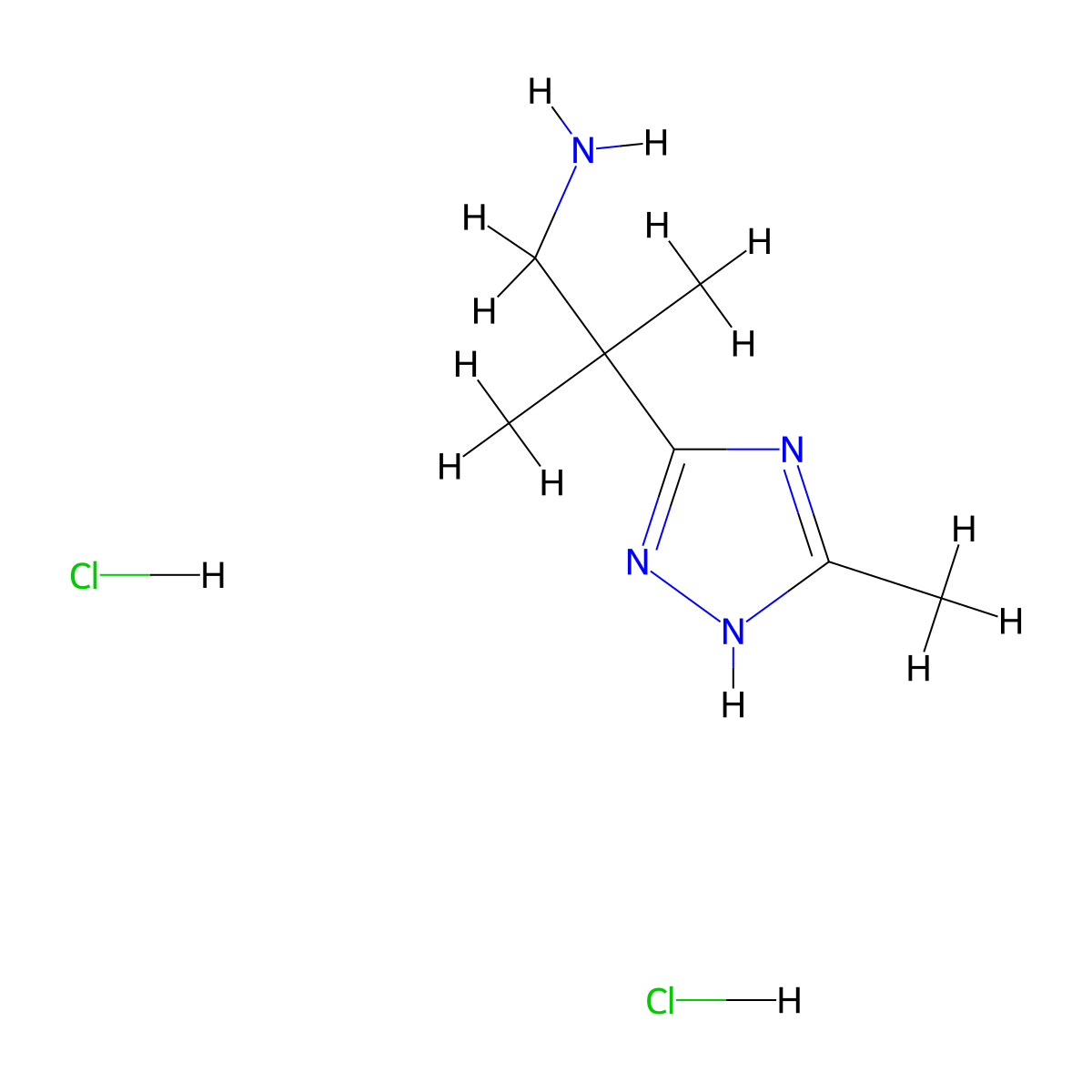 2-methyl-2-(5-methyl-1H-1,2,4-triazol-3-yl)propan-1-amine dihydrochloride molecular structure, CAS 2408970-56-7