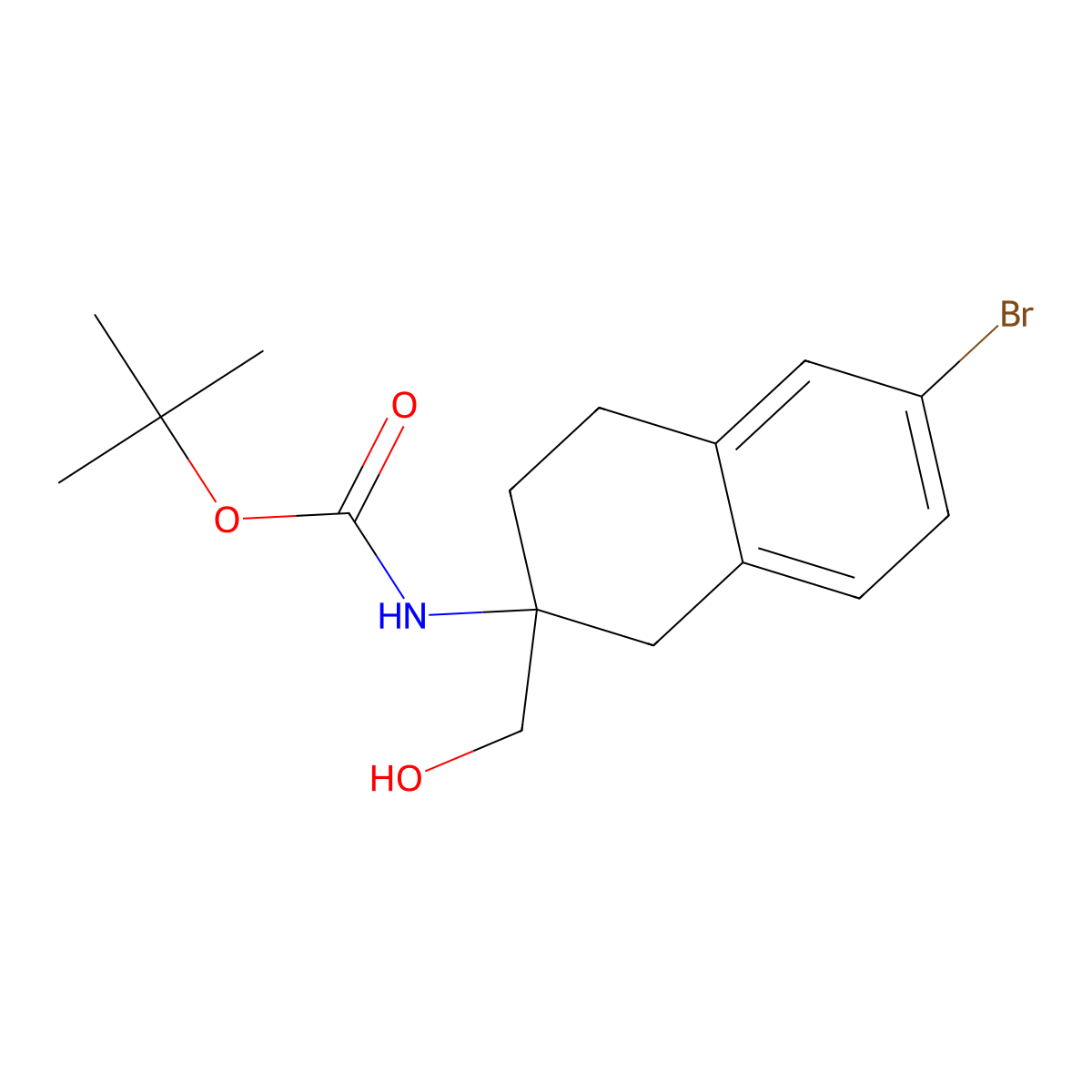 tert-butyl N-[6-bromo-2-(hydroxymethyl)-1,2,3,4-tetrahydronaphthalen-2-yl]carbamate molecular structure, CAS 2408970-70-5