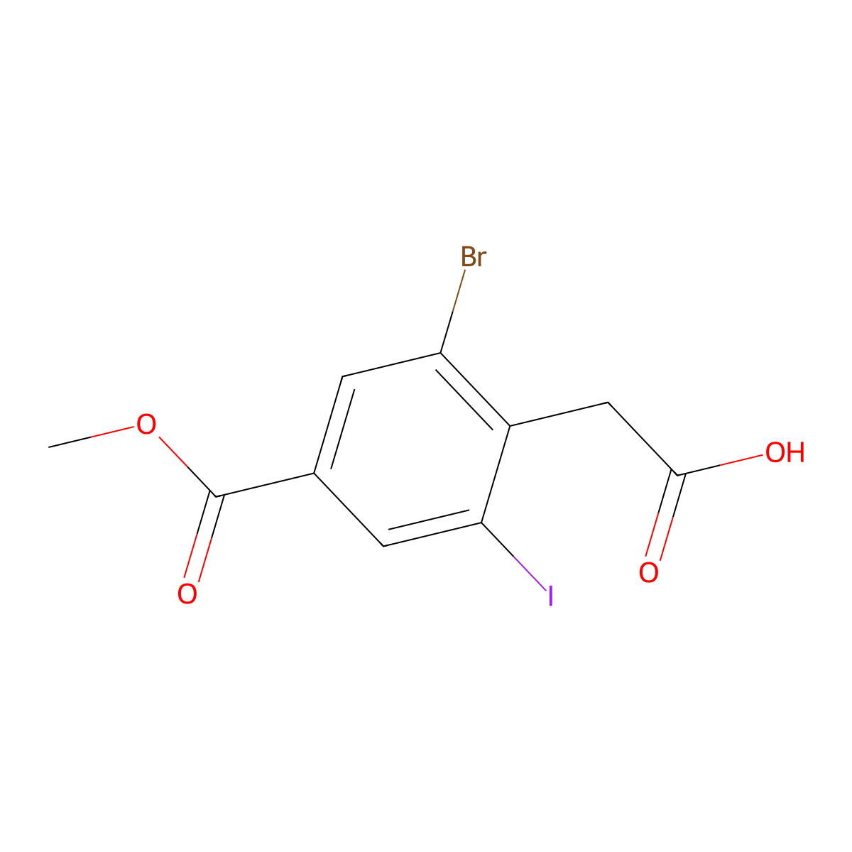 2-[2-Bromo-6-iodo-4-(methoxycarbonyl)phenyl]acetic acid molecular structure, CAS 2408970-80-7