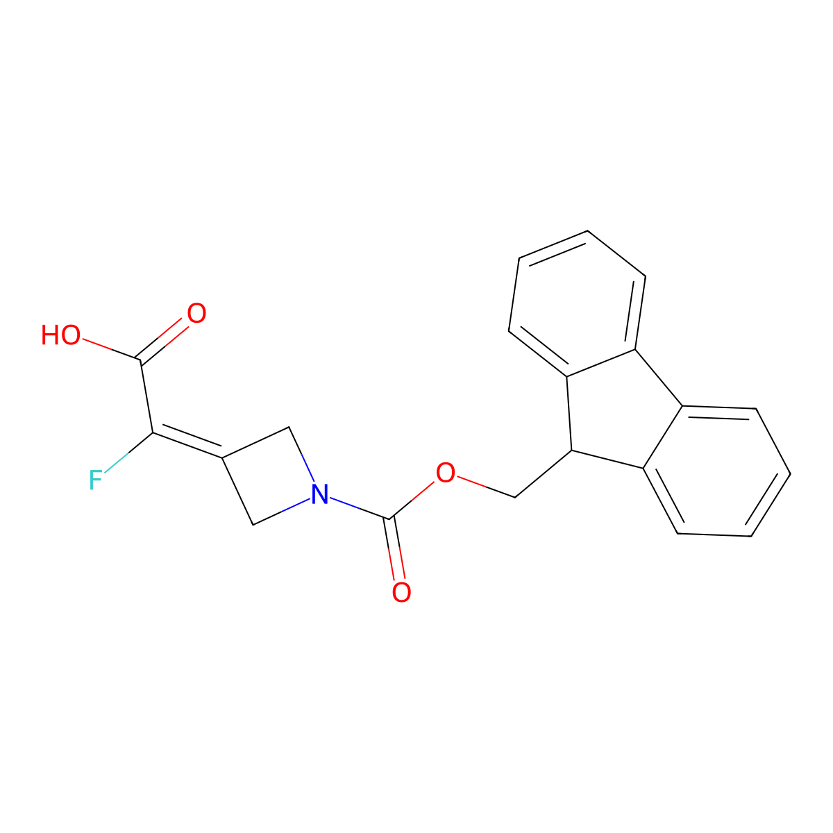2-(1-(((9H-fluoren-9-yl)methoxy)carbonyl)azetidin-3-ylidene)-2-fluoroacetic acid molecular structure, CAS 2408971-05-9