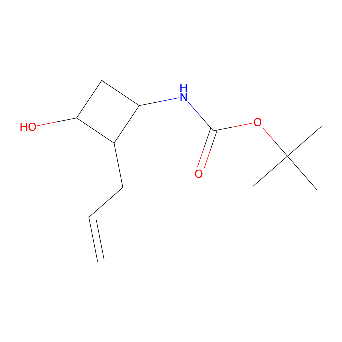 tert-butyl N-[3-hydroxy-2-(prop-2-en-1-yl)cyclobutyl]carbamate molecular structure, CAS 2408971-28-6