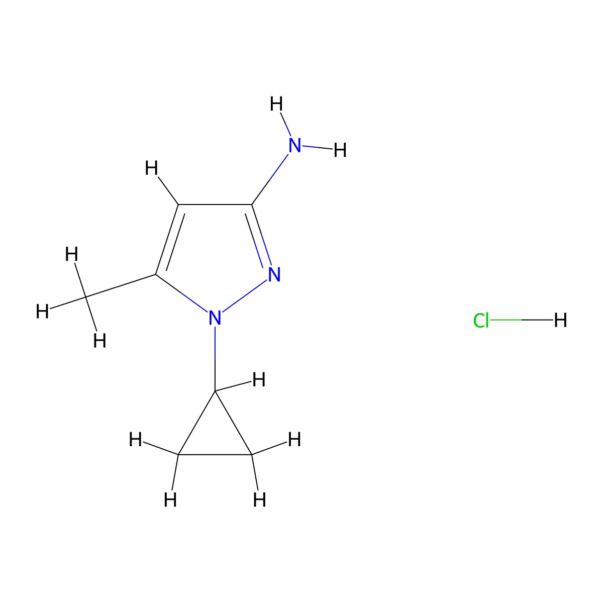 1-cyclopropyl-5-methyl-1H-pyrazol-3-amine hydrochloride molecular structure, CAS 2408971-30-0