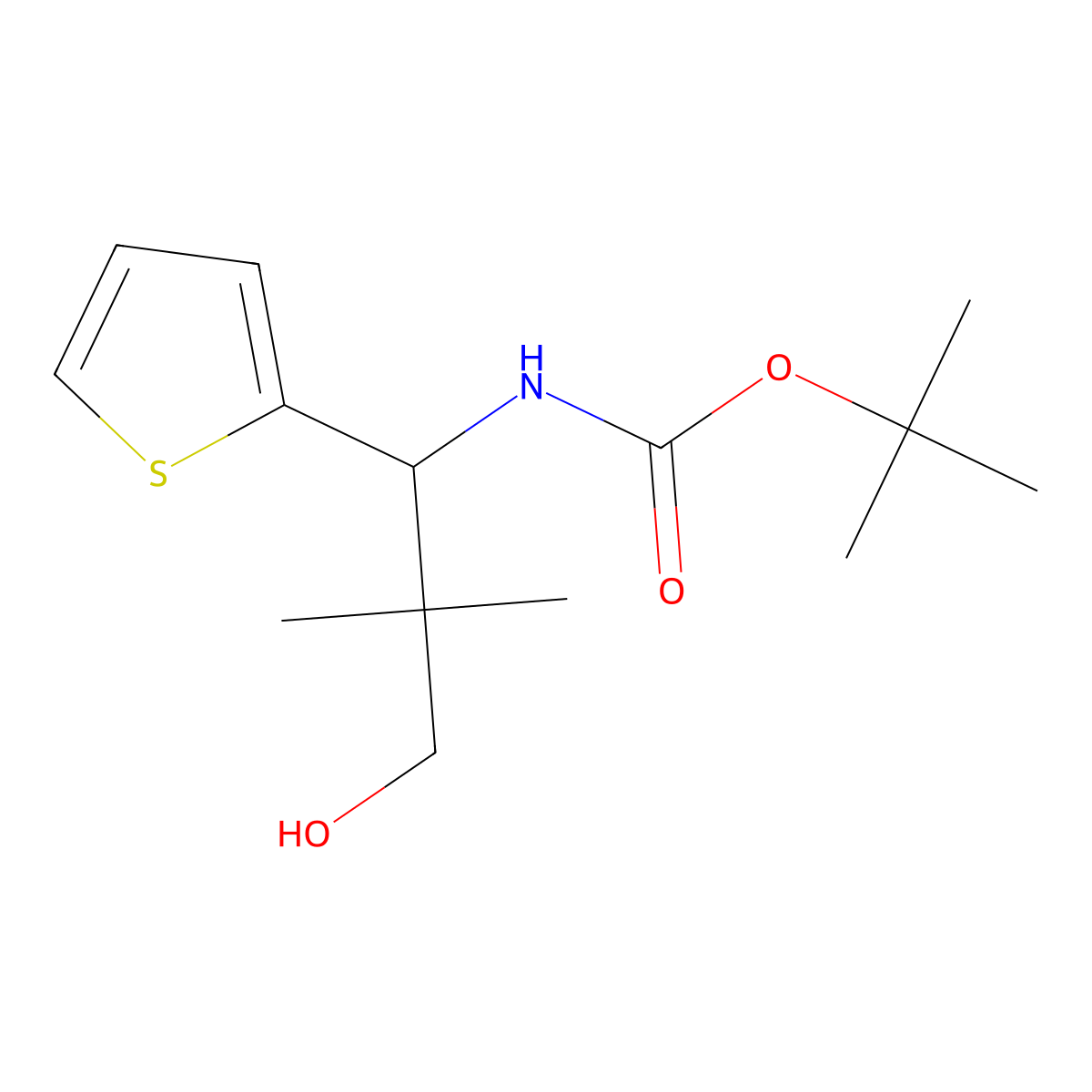 tert-butyl N-[3-hydroxy-2,2-dimethyl-1-(thiophen-2-yl)propyl]carbamate molecular structure, CAS 2408971-34-4