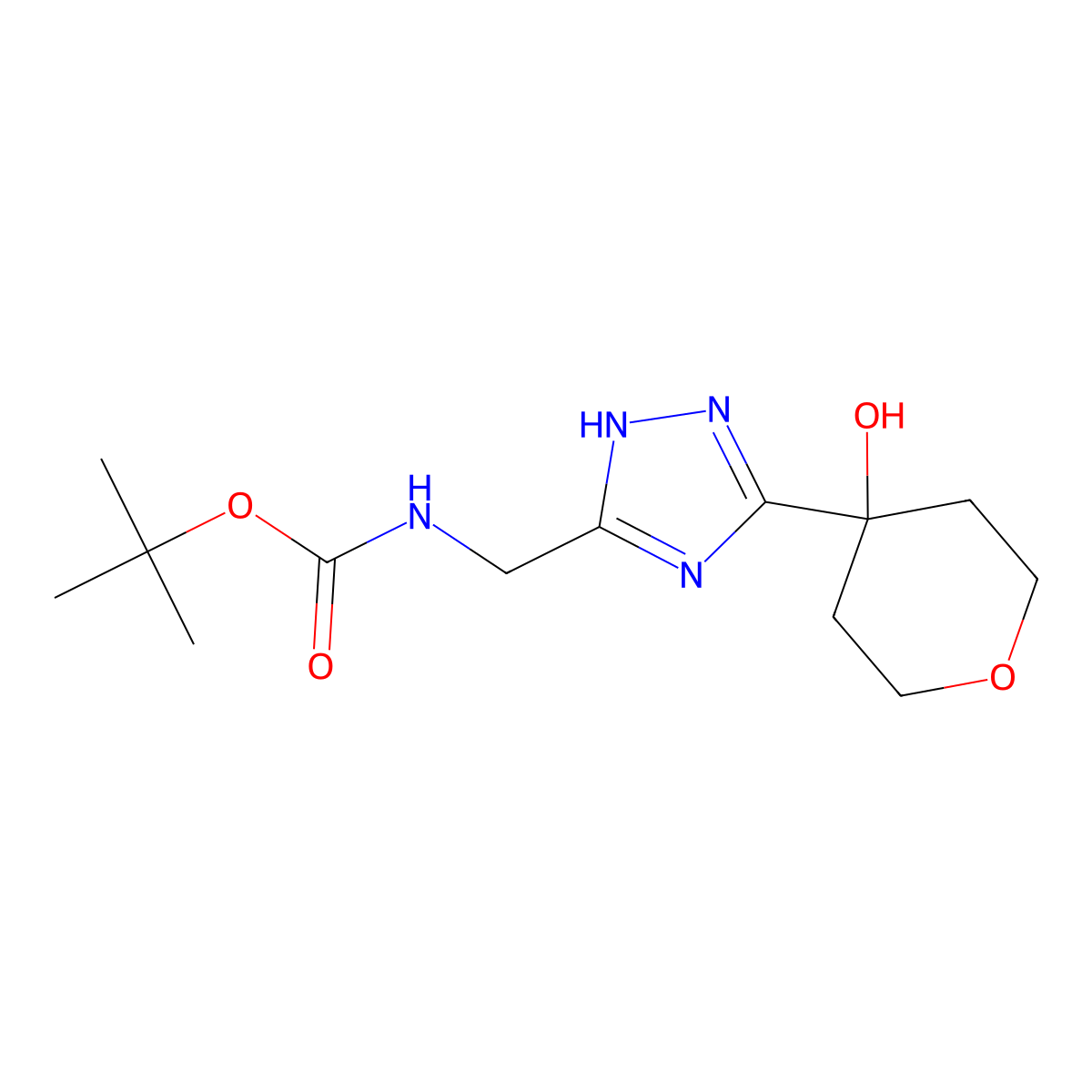 tert-butyl N-{[3-(4-hydroxyoxan-4-yl)-1H-1,2,4-triazol-5-yl]methyl}carbamate molecular structure, CAS 2408971-56-0