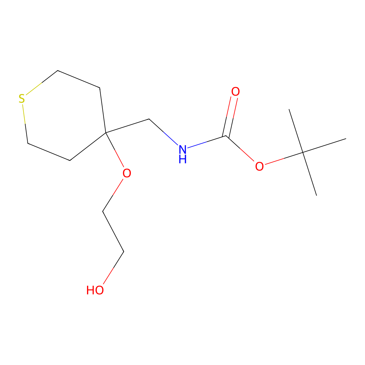 tert-butyl N-{[4-(2-hydroxyethoxy)thian-4-yl]methyl}carbamate molecular structure, CAS 2408971-62-8