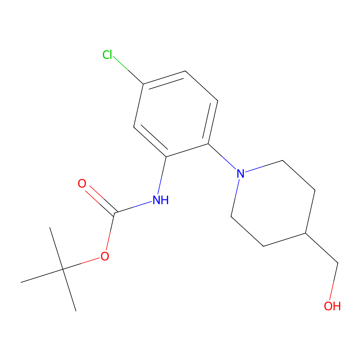 tert-butyl N-{5-chloro-2-[4-(hydroxymethyl)piperidin-1-yl]phenyl}carbamate molecular structure, CAS 2408971-72-0