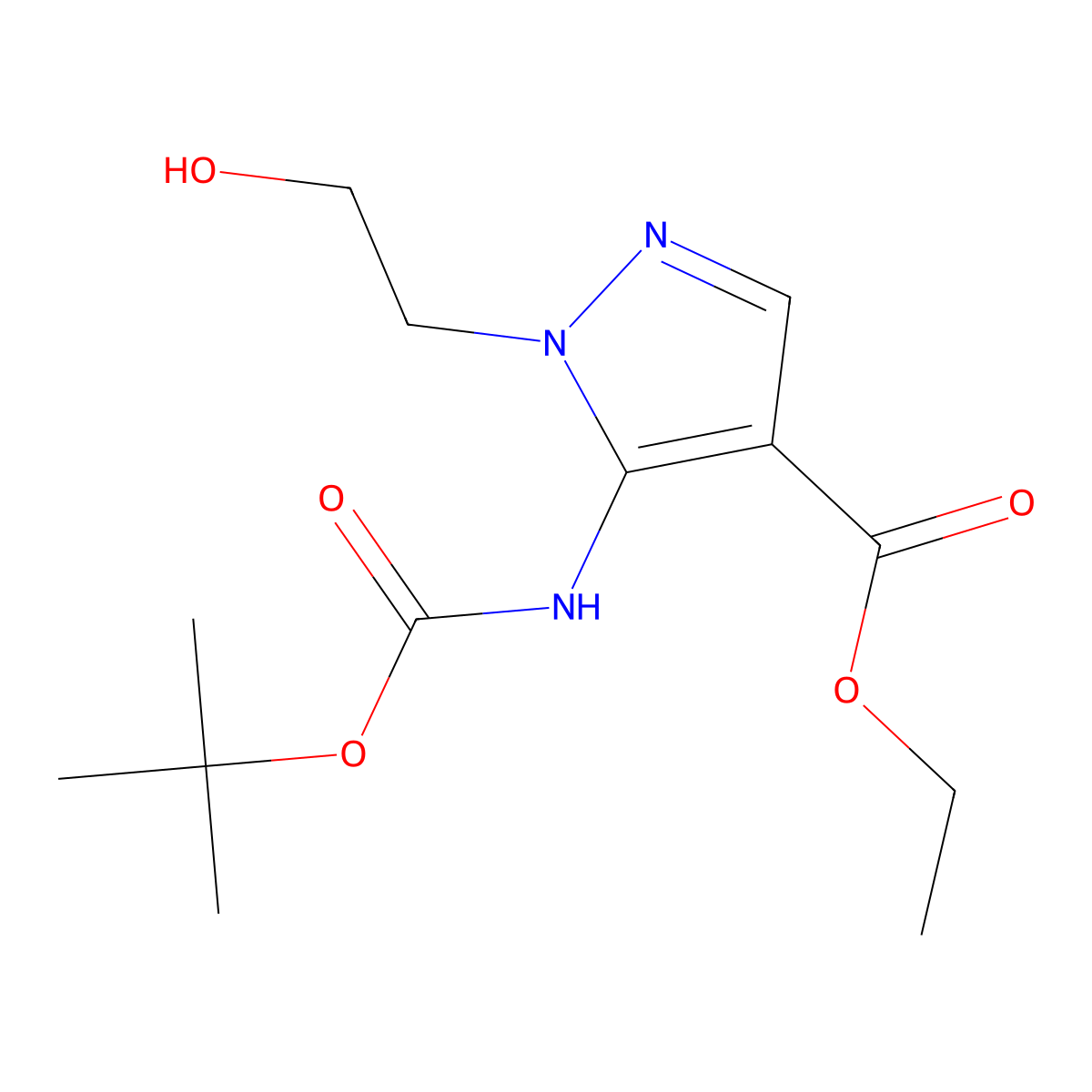 ethyl 5-{[(tert-butoxy)carbonyl]amino}-1-(2-hydroxyethyl)-1H-pyrazole-4-carboxylate molecular structure, CAS 2408971-76-4