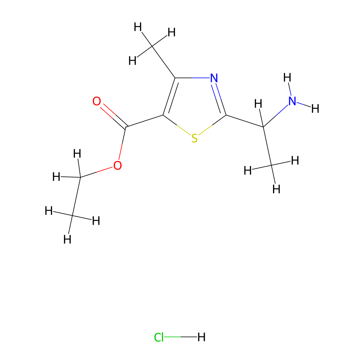 Ethyl 2-(1-aminoethyl)-4-methyl-1,3-thiazole-5-carboxylate hydrochloride molecular structure, CAS 2408971-78-6