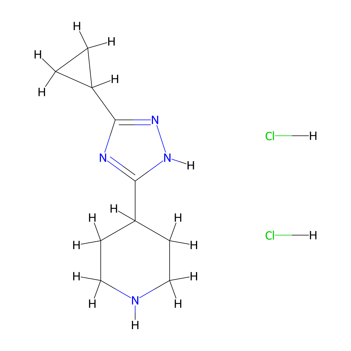 4-(3-cyclopropyl-1H-1,2,4-triazol-5-yl)piperidine dihydrochloride molecular structure, CAS 2408971-81-1