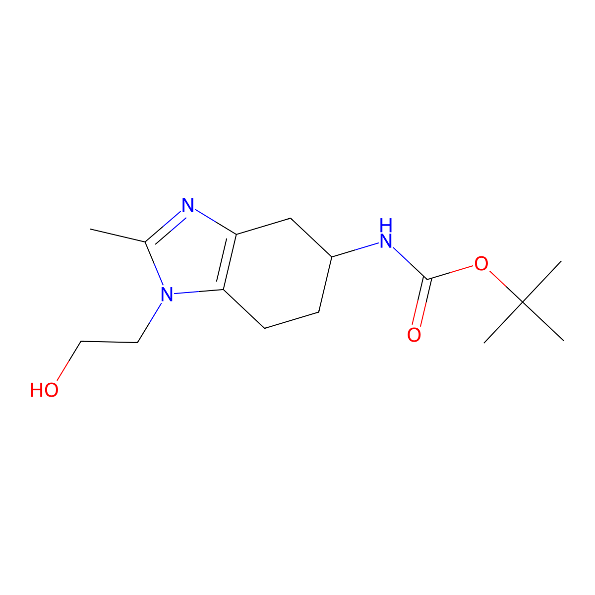 tert-butyl N-[1-(2-hydroxyethyl)-2-methyl-4,5,6,7-tetrahydro-1H-1,3-benzodiazol-5-yl]carbamate molecular structure, CAS 2408972-07-4