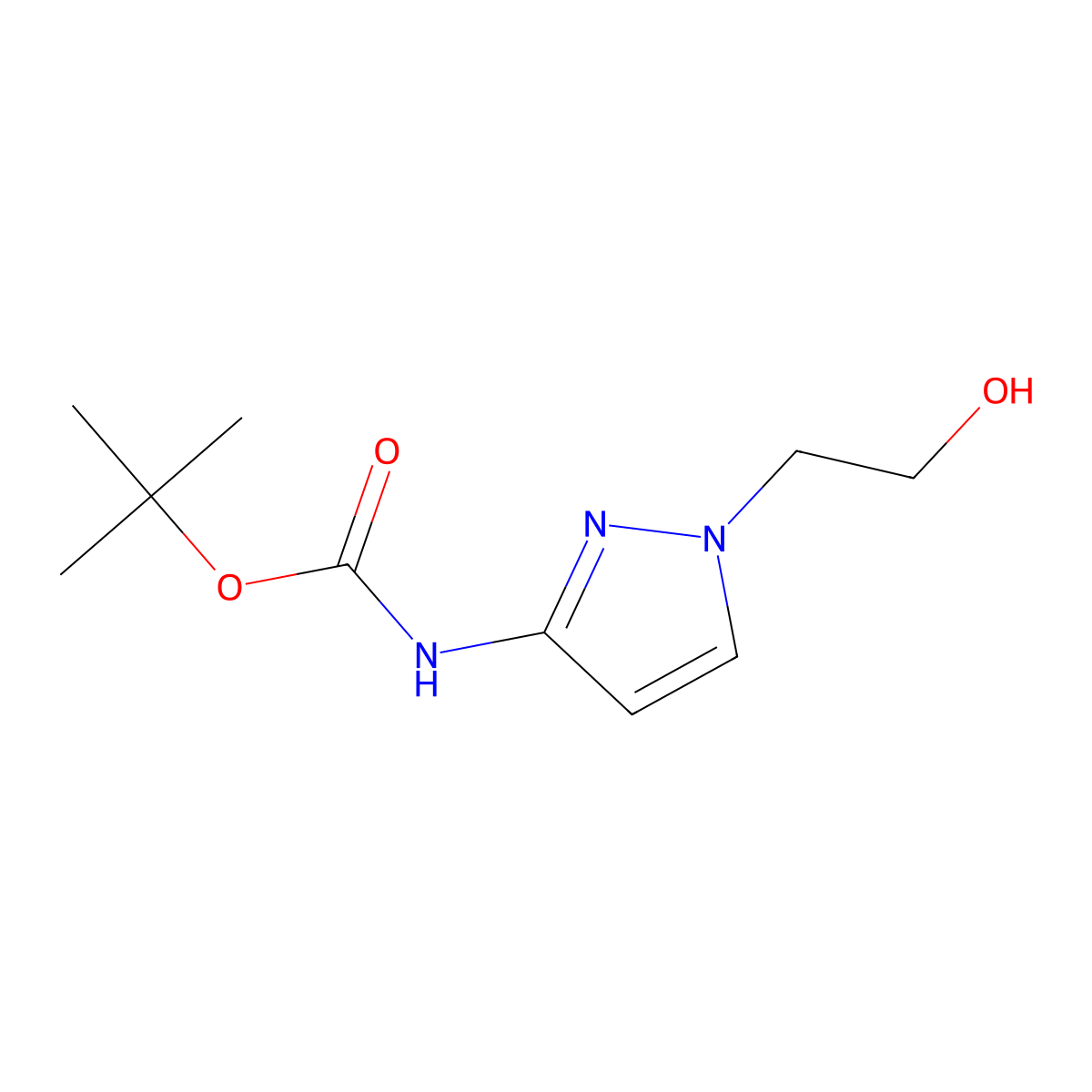 tert-butyl N-[1-(2-hydroxyethyl)-1H-pyrazol-3-yl]carbamate molecular structure, CAS 2408972-16-5