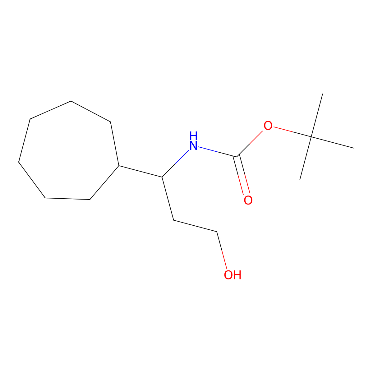 tert-butyl N-(1-cycloheptyl-3-hydroxypropyl)carbamate molecular structure, CAS 2408972-19-8