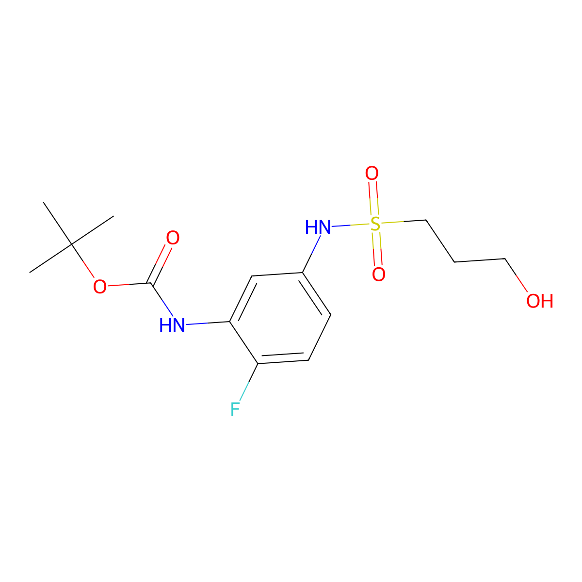 tert-butyl N-[2-fluoro-5-(3-hydroxypropanesulfonamido)phenyl]carbamate molecular structure, CAS 2408972-42-7