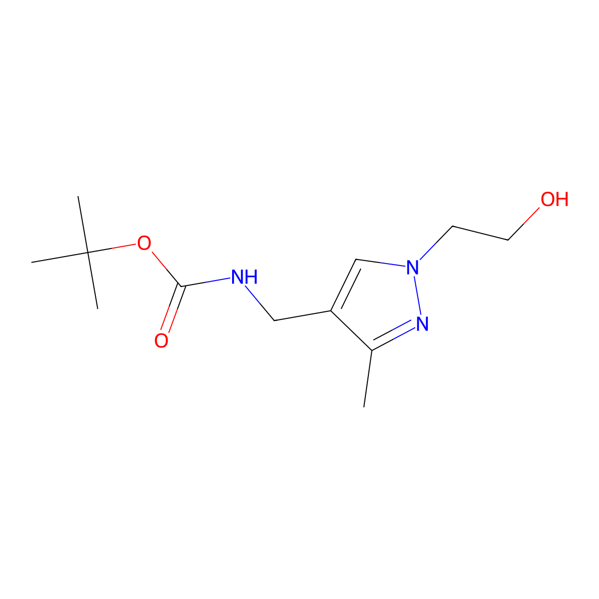 tert-butyl N-{[1-(2-hydroxyethyl)-3-methyl-1H-pyrazol-4-yl]methyl}carbamate molecular structure, CAS 2408972-55-2