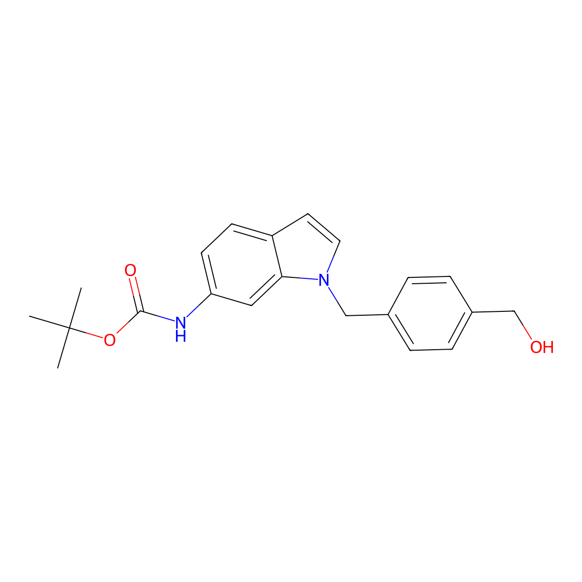 tert-butyl N-(1-{[4-(hydroxymethyl)phenyl]methyl}-1H-indol-6-yl)carbamate molecular structure, CAS 2408972-65-4