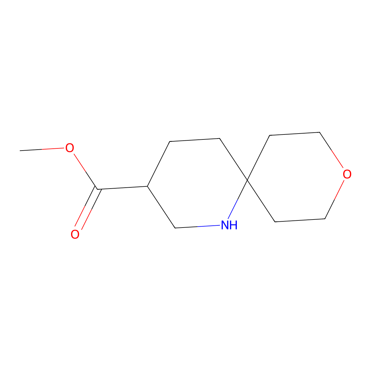 Methyl 9-oxa-1-azaspiro(5.5)undecane-3-carboxylate molecular structure, CAS 2408972-72-3